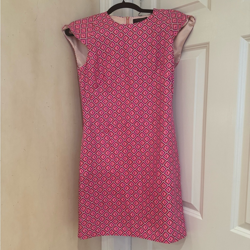 Ted Baker Geometric Pink Print Silk Dress NWT